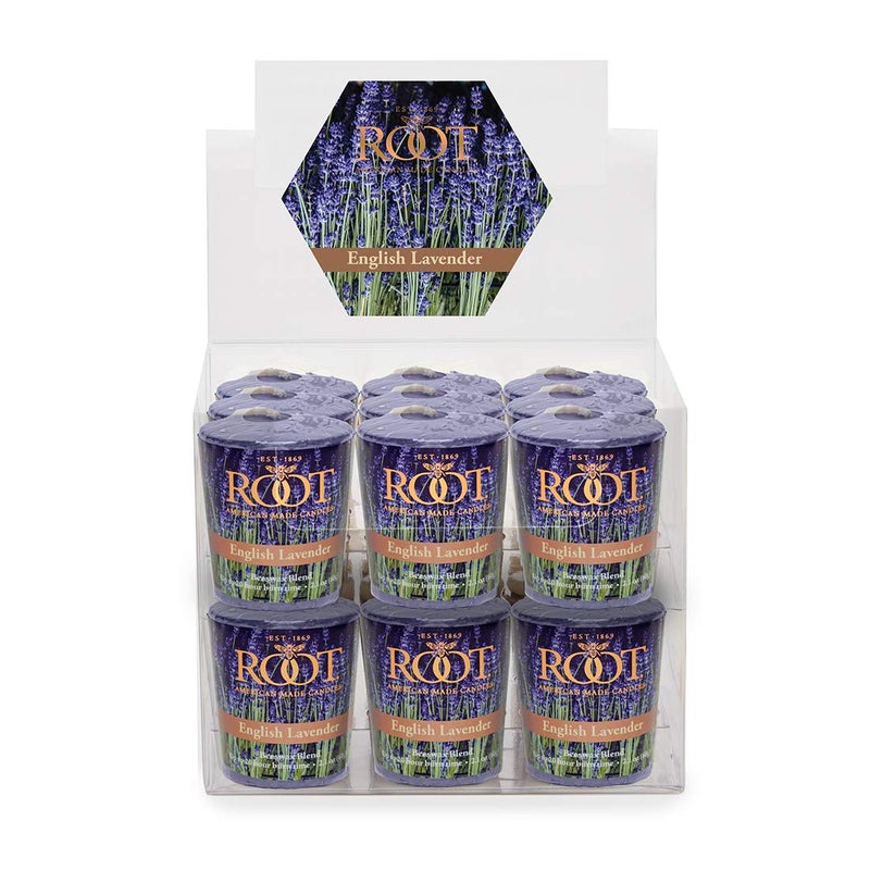 Root Candles Scented Votive Candles Beeswax Blend Premium Handcrafted 20-Hour Votives, 18-Count, English Lavender - Image 1